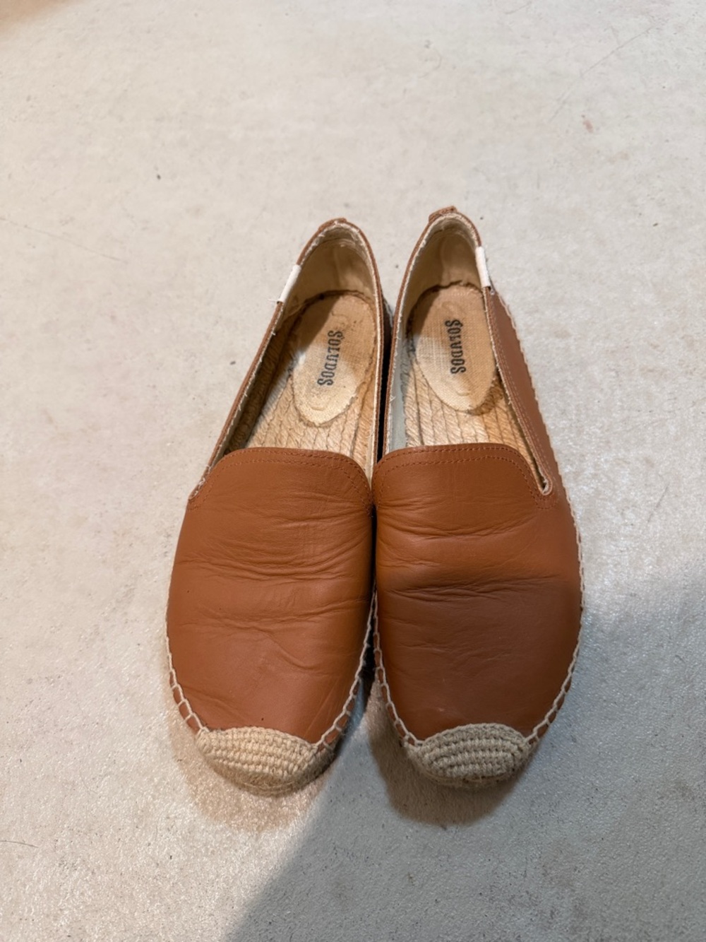 Soludos Leather Espadrille Slip-Ons in Cognac Brown